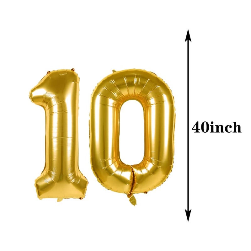 ZSNWGZ Sweet 10th Birthday Decorations Party Supplies,Gold Number 10 Balloons,10th Foil Mylar Balloons Latex Balloon Decoration,Great 10th Birthday for Girls,Women,Men,Photo Props - Image 2